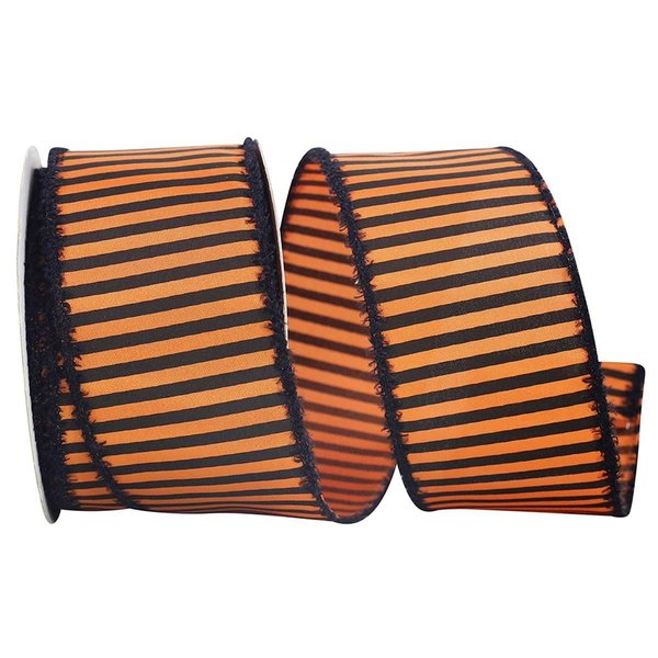 Reliant Ribbon 2.5 in. Striped Frill Wired Edge Ribbon, Orange & Black - 20 Yards 90977W-517-40H